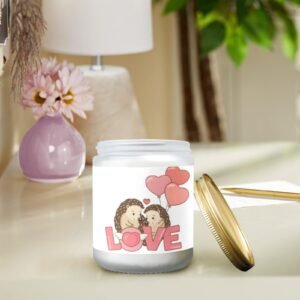 Scented Glass Jar Candle – Valentine’s Hedgehogs Design, Vanilla, Lavender, or Orange Lemon Fragrance Scented Candles aromatherapy candles