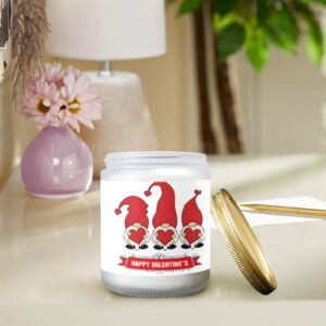 Scented Glass Jar Candle – Valentine’s Gnome Hearts Design, Vanilla, Lavender, or Orange Lemon Fragrance Scented Candles aromatherapy candles