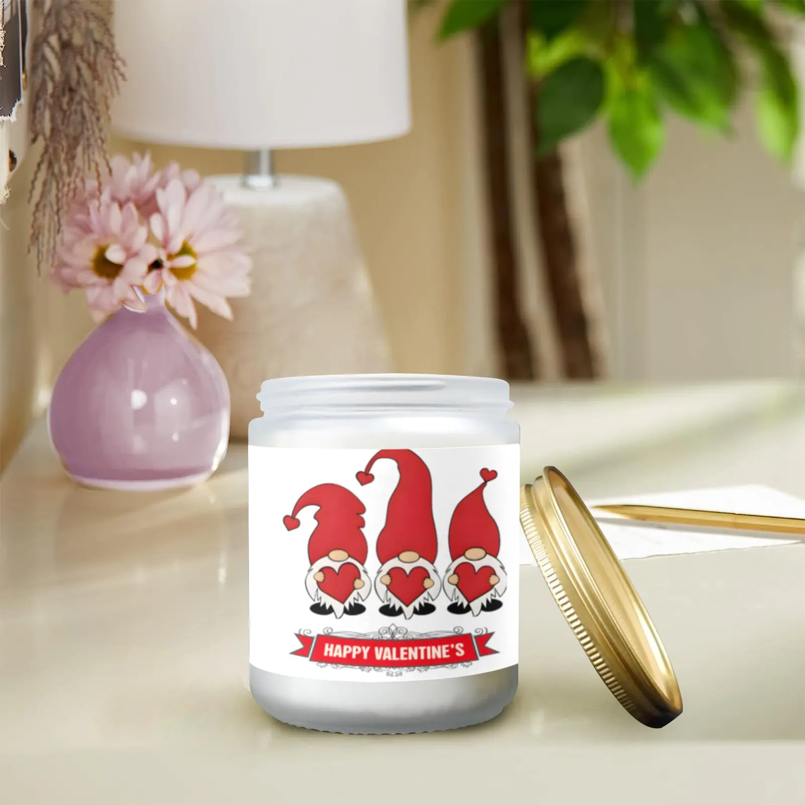 Scented Glass Jar Candle – Valentine’s Gnome Hearts Design, Vanilla, Lavender, or Orange Lemon Fragrance Scented Candles aromatherapy candles Scented Glass Jar Candle – Valentine’s Gnome Hearts Design, Vanilla, Lavender, or Orange Lemon Fragrance Scented Candles aromatherapy candles