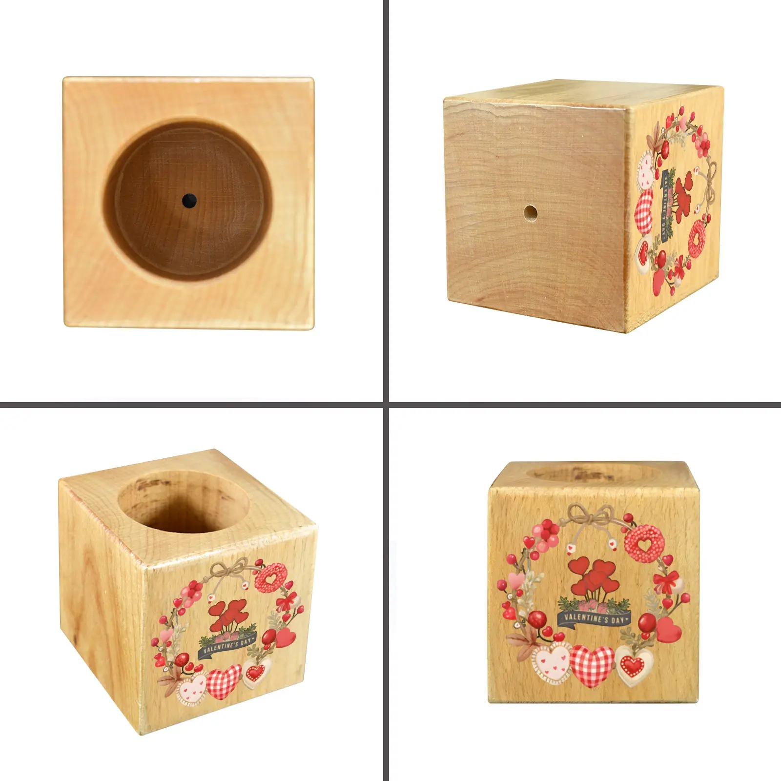 Mini Flower Pot, Valentine’s Indoor Wooden Desk Planter – Balloons Mini Wooden Flower Pot Planters cube flower pot 3